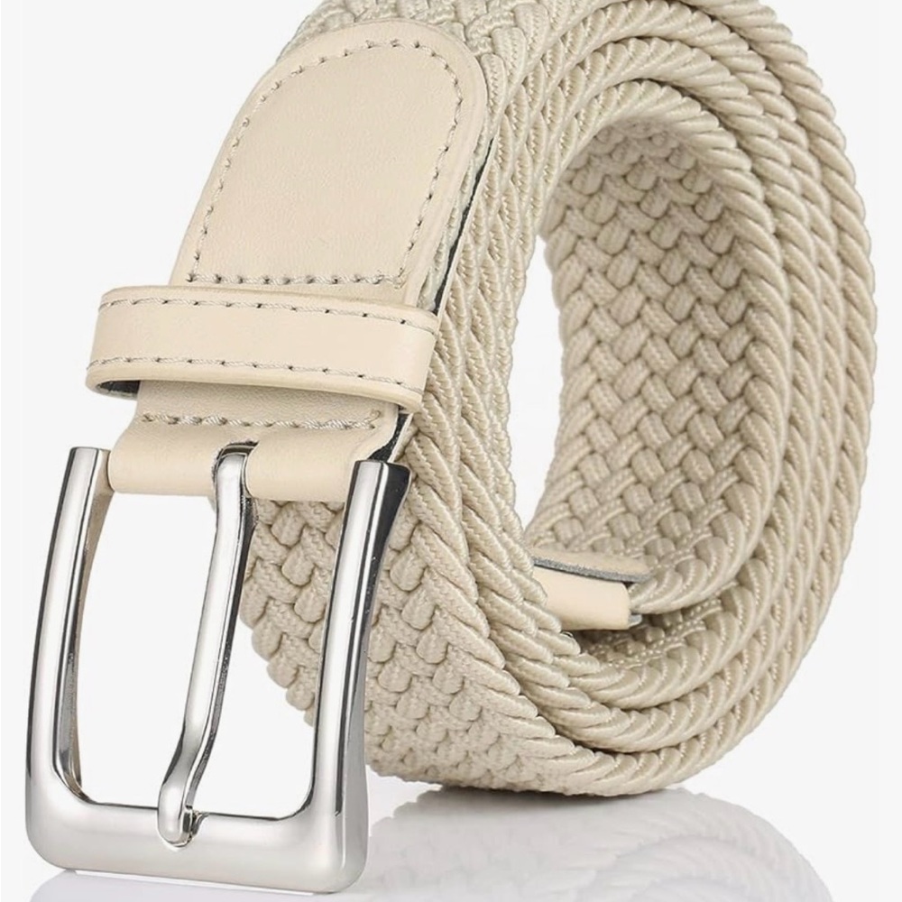 Men's Braided Elastic Canvas Belt - Beige/Off-White - Size XL - Picture 2 of 5